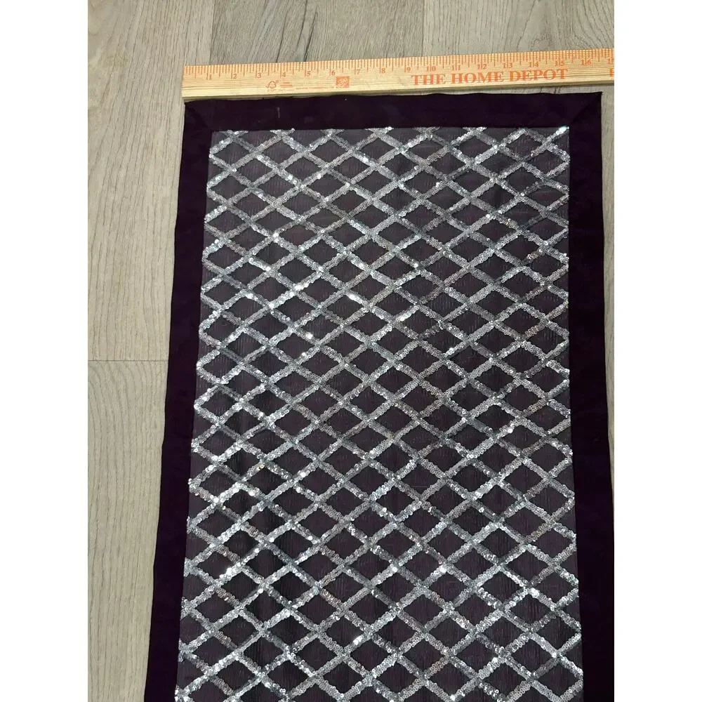 Purple Silver Sequin Table Runner Diamond Lattice Glam Holiday Decor